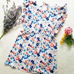 Floral Plus Size Dress Flutter Sleeve Elastic XXL